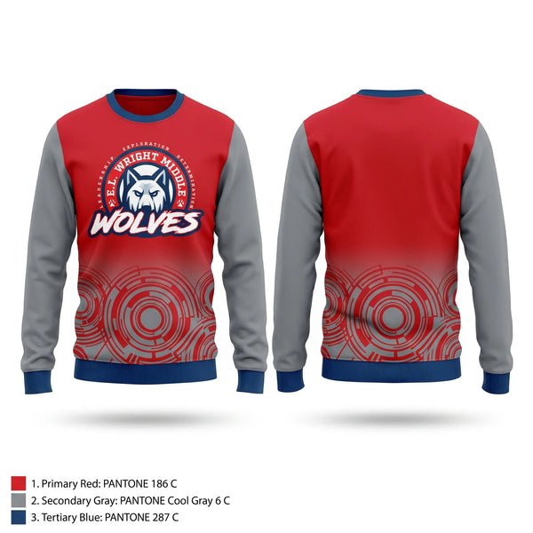 Crew Neck Sweatshirt, E.L. Wright Middle School Football, , Teamtime, Team time, sublimation, custom sports apparel, team uniforms, spirit wear, spiritwear, sports uniforms, custom shirts, team store, custom team store, fundraiser sports, apparel fundraiser