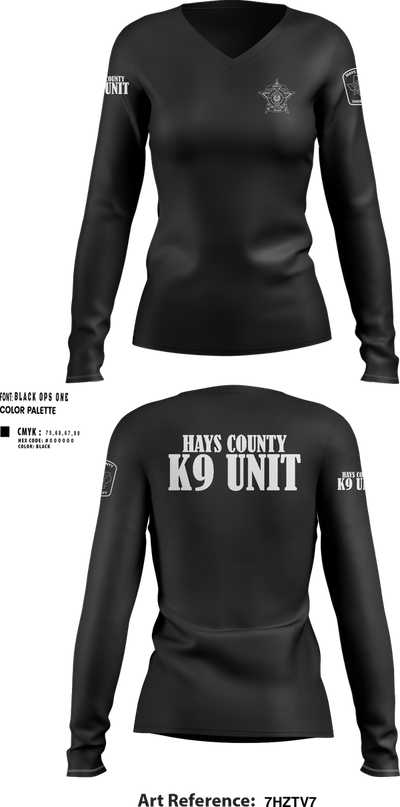 Hays County Sheriff’s Office 39669531 Women's Long Sleeve V-neck Shirt - 323