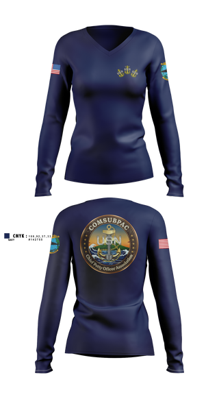 Womens Long Sleeve Vneck Shirt, COMSUBPAC CPOA, Navy, Teamtime, Team time, sublimation, custom sports apparel, team uniforms, spirit wear, spiritwear, sports uniforms, custom shirts, team store, custom team store, fundraiser sports, apparel fundraiser