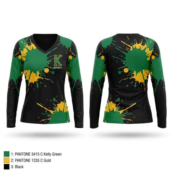 Womens Long Sleeve Vneck Shirt, Kennedy High School, Baseball, Teamtime, Team time, sublimation, custom sports apparel, team uniforms, spirit wear, spiritwear, sports uniforms, custom shirts, team store, custom team store, fundraiser sports, apparel fundraiser