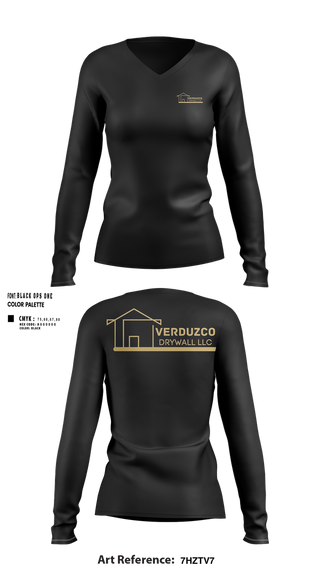 Womens Long Sleeve Vneck Shirt, Verduzco Drywall, , Teamtime, Team time, sublimation, custom sports apparel, team uniforms, spirit wear, spiritwear, sports uniforms, custom shirts, team store, custom team store, fundraiser sports, apparel fundraiser