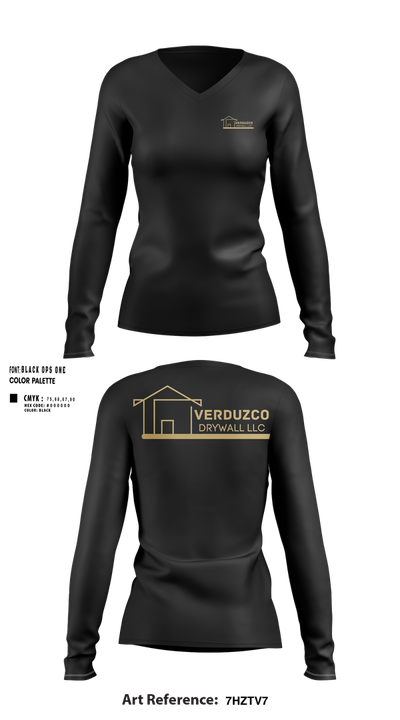 Verduzco Drywall 13130994 Women's Long Sleeve V-neck Shirt - 100