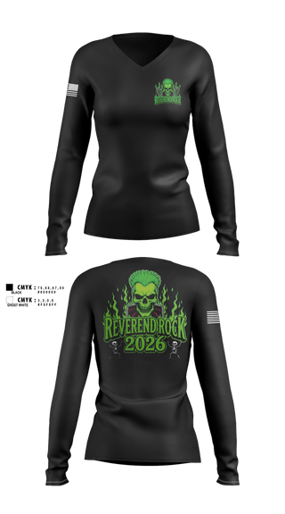 Womens Long Sleeve Vneck Shirt, Reverend Rock, , Teamtime, Team time, sublimation, custom sports apparel, team uniforms, spirit wear, spiritwear, sports uniforms, custom shirts, team store, custom team store, fundraiser sports, apparel fundraiser