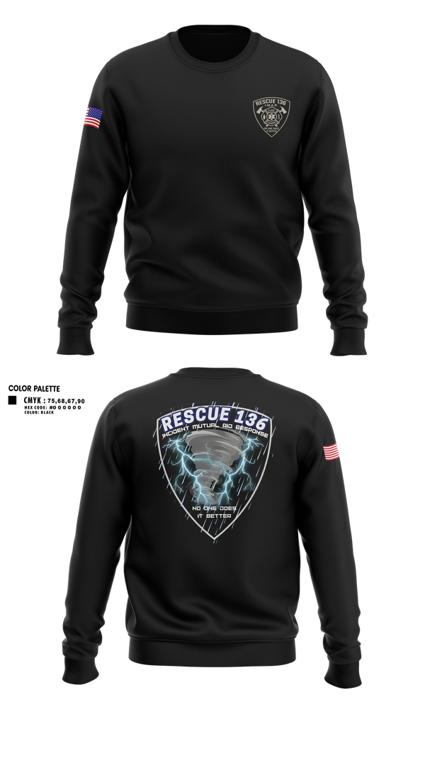 Crew Neck Sweatshirt, Rescue 136, Fire Department, Teamtime, Team time, sublimation, custom sports apparel, team uniforms, spirit wear, spiritwear, sports uniforms, custom shirts, team store, custom team store, fundraiser sports, apparel fundraiser