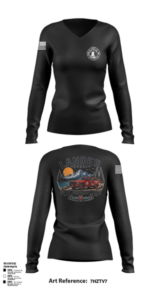 Womens Long Sleeve Vneck Shirt, Lander rural fire, Fire Department, Teamtime, Team time, sublimation, custom sports apparel, team uniforms, spirit wear, spiritwear, sports uniforms, custom shirts, team store, custom team store, fundraiser sports, apparel fundraiser