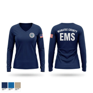 Womens Long Sleeve Vneck Shirt, Manatee County EMS, EMS/EMT, Teamtime, Team time, sublimation, custom sports apparel, team uniforms, spirit wear, spiritwear, sports uniforms, custom shirts, team store, custom team store, fundraiser sports, apparel fundraiser