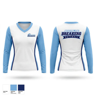 Womens Long Sleeve Vneck Shirt, Shoreline Breakers 12u Royal, Softball, Teamtime, Team time, sublimation, custom sports apparel, team uniforms, spirit wear, spiritwear, sports uniforms, custom shirts, team store, custom team store, fundraiser sports, apparel fundraiser