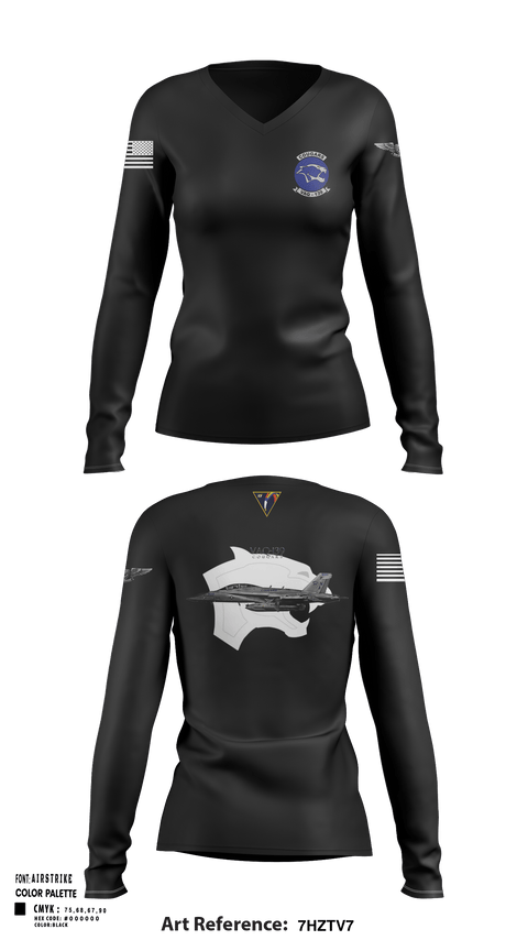 Women's Long Sleeve Vneck Shirt, VAQ-139 Cougars, Navy, Teamtime, Team time, sublimation, custom sports apparel, team uniforms, spirit wear, spiritwear, sports uniforms, custom shirts, team store, custom team store, fundraiser sports, apparel fundraiser