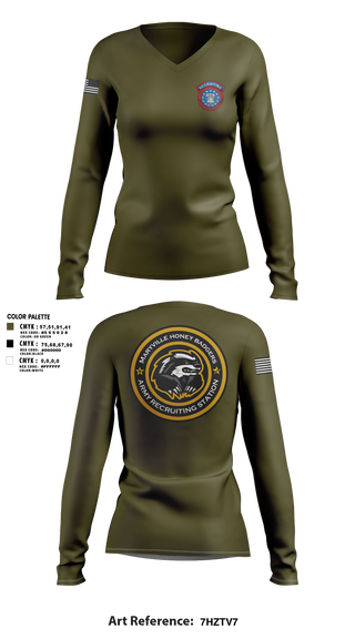 Women's Long Sleeve Vneck Shirt, Maryville Honeybadger, Army, Teamtime, Team time, sublimation, custom sports apparel, team uniforms, spirit wear, spiritwear, sports uniforms, custom shirts, team store, custom team store, fundraiser sports, apparel fundraiser