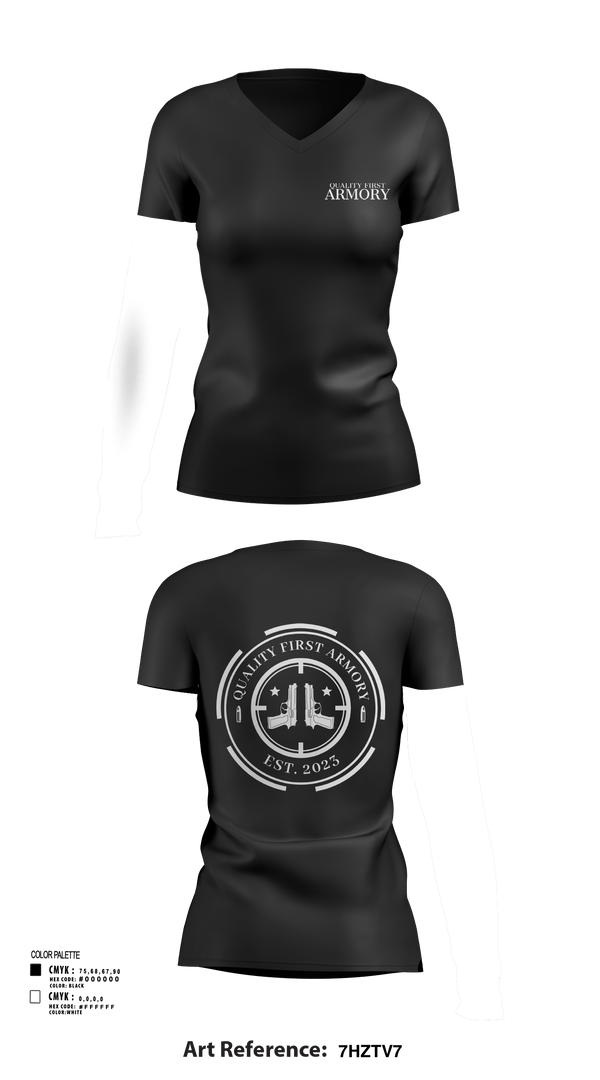 Women's Short Sleeve Vneck Shirt, QUALITY FIRST ARMORY, , Teamtime, Team time, sublimation, custom sports apparel, team uniforms, spirit wear, spiritwear, sports uniforms, custom shirts, team store, custom team store, fundraiser sports, apparel fundraiser