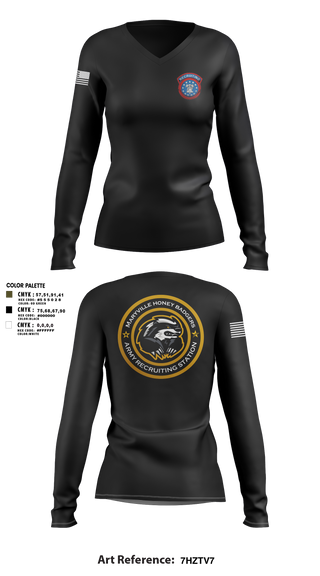 Women's Long Sleeve Vneck Shirt, Maryville Honeybadger, Army, Teamtime, Team time, sublimation, custom sports apparel, team uniforms, spirit wear, spiritwear, sports uniforms, custom shirts, team store, custom team store, fundraiser sports, apparel fundraiser