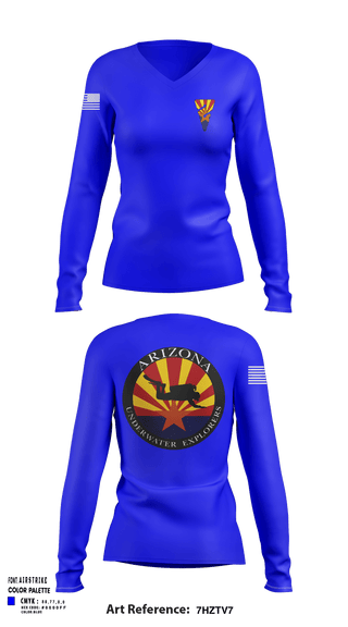 Women's Long Sleeve Vneck Shirt, Arizona Underwater Explorers, Police, Teamtime, Team time, sublimation, custom sports apparel, team uniforms, spirit wear, spiritwear, sports uniforms, custom shirts, team store, custom team store, fundraiser sports, apparel fundraiser