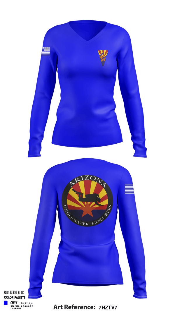 Women's Long Sleeve Vneck Shirt, Arizona Underwater Explorers, Police, Teamtime, Team time, sublimation, custom sports apparel, team uniforms, spirit wear, spiritwear, sports uniforms, custom shirts, team store, custom team store, fundraiser sports, apparel fundraiser
