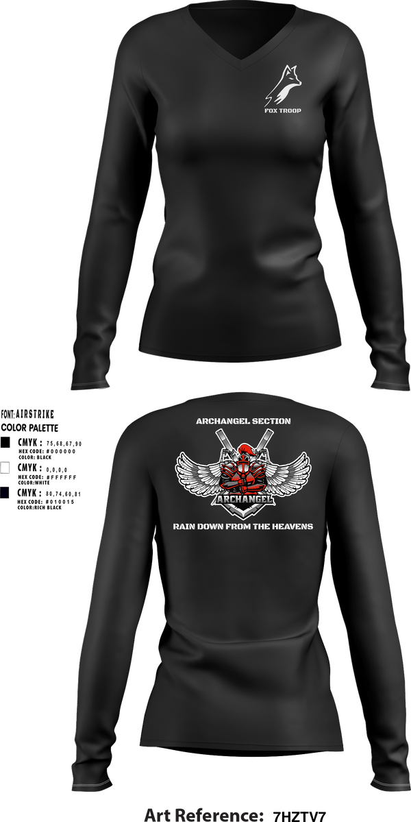 Women's Long Sleeve Vneck Shirt, Fox troop, Army, Teamtime, Team time, sublimation, custom sports apparel, team uniforms, spirit wear, spiritwear, sports uniforms, custom shirts, team store, custom team store, fundraiser sports, apparel fundraiser