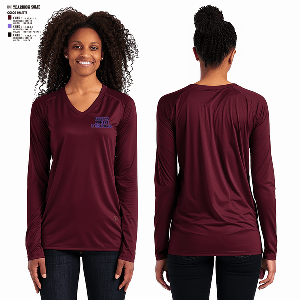 Women's Long Sleeve Vneck Shirt, shortys, Women's Basketball, Teamtime, Team time, sublimation, custom sports apparel, team uniforms, spirit wear, spiritwear, sports uniforms, custom shirts, team store, custom team store, fundraiser sports, apparel fundraiser
