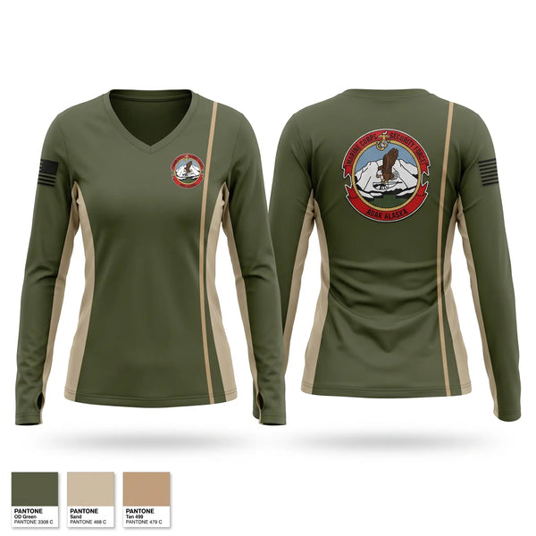 Womens Long Sleeve Vneck Shirt, MARINE BARRACKS ADAK ALASKA, Marines, Teamtime, Team time, sublimation, custom sports apparel, team uniforms, spirit wear, spiritwear, sports uniforms, custom shirts, team store, custom team store, fundraiser sports, apparel fundraiser