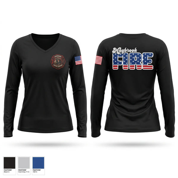 Womens Long Sleeve Vneck Shirt, Maybrook Fire Department, Fire Department, Teamtime, Team time, sublimation, custom sports apparel, team uniforms, spirit wear, spiritwear, sports uniforms, custom shirts, team store, custom team store, fundraiser sports, apparel fundraiser