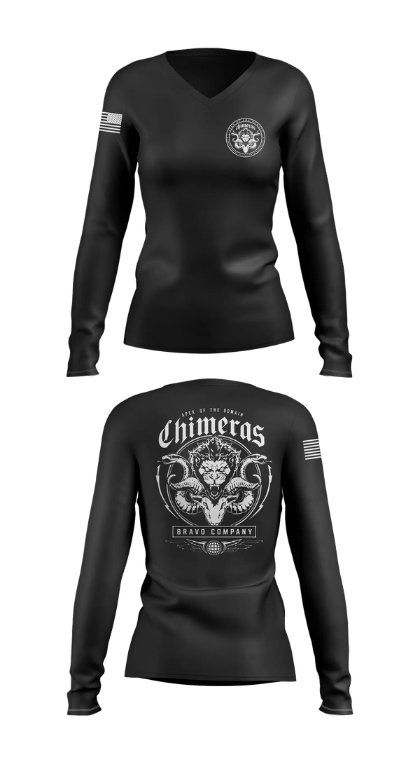 Womens Long Sleeve Vneck Shirt, Bravo Company, 401st Cyber Battalion, Army, Teamtime, Team time, sublimation, custom sports apparel, team uniforms, spirit wear, spiritwear, sports uniforms, custom shirts, team store, custom team store, fundraiser sports, apparel fundraiser