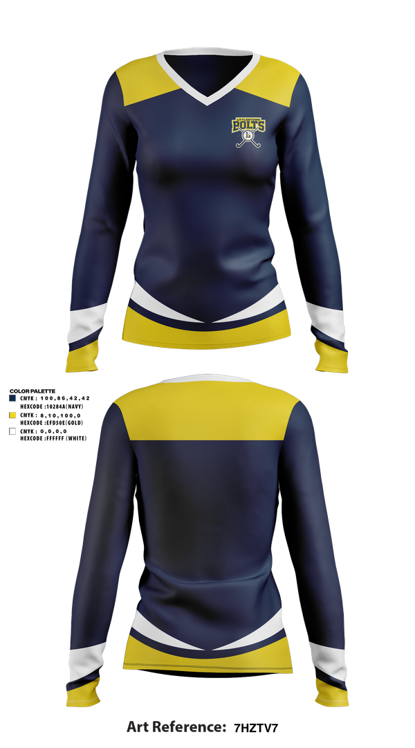 Womens Long Sleeve Vneck Shirt, Littlestown bolts, Field Hockey, Teamtime, Team time, sublimation, custom sports apparel, team uniforms, spirit wear, spiritwear, sports uniforms, custom shirts, team store, custom team store, fundraiser sports, apparel fundraiser