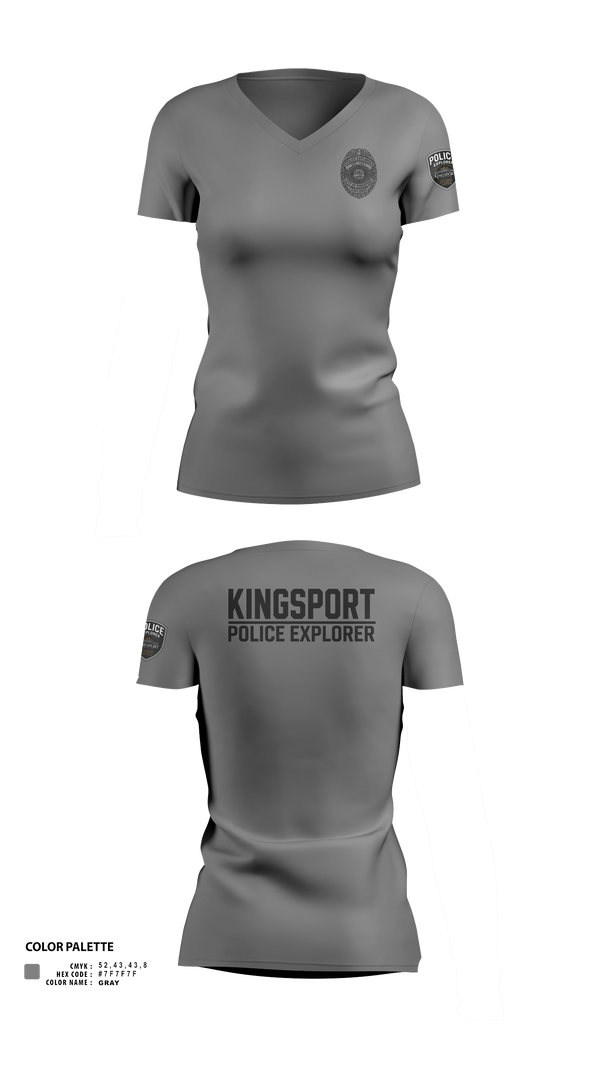 Womens Short Sleeve Vneck Shirt, Kingsport Police Explorer Post, Police, Teamtime, Team time, sublimation, custom sports apparel, team uniforms, spirit wear, spiritwear, sports uniforms, custom shirts, team store, custom team store, fundraiser sports, apparel fundraiser