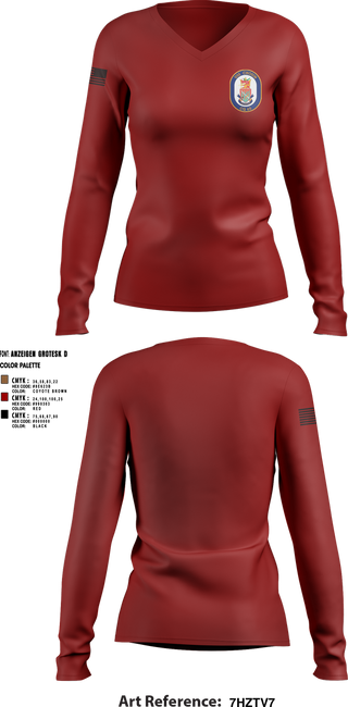 Womens Long Sleeve Vneck Shirt, USS CHOSIN, , Teamtime, Team time, sublimation, custom sports apparel, team uniforms, spirit wear, spiritwear, sports uniforms, custom shirts, team store, custom team store, fundraiser sports, apparel fundraiser