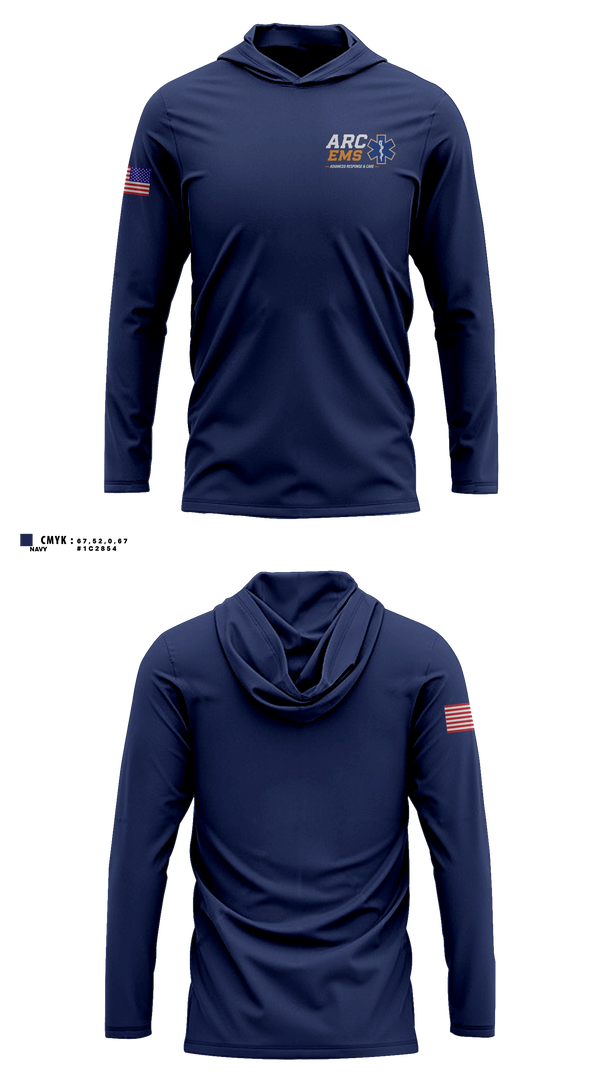 Long Sleeve hooded sunshirt, ARC EMS, EMS/EMT, Teamtime, Team time, sublimation, custom sports apparel, team uniforms, spirit wear, spiritwear, sports uniforms, custom shirts, team store, custom team store, fundraiser sports, apparel fundraiser
