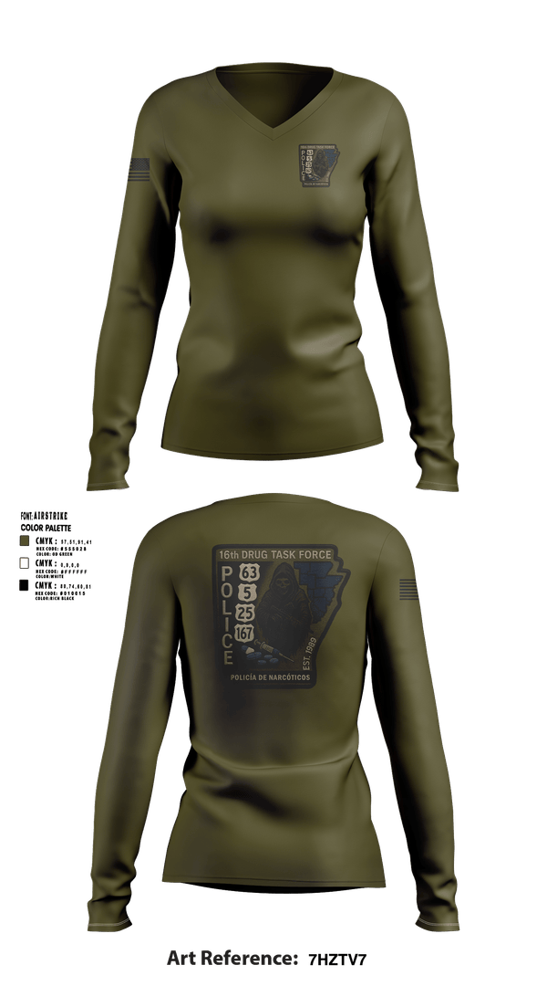 Womens Long Sleeve Vneck Shirt, 16th Drug Task Force, Police, Teamtime, Team time, sublimation, custom sports apparel, team uniforms, spirit wear, spiritwear, sports uniforms, custom shirts, team store, custom team store, fundraiser sports, apparel fundraiser