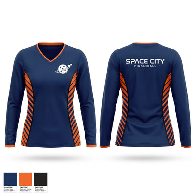 Space City Pickleball Women's Long Sleeve V-neck Shirt - 1