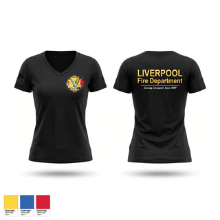 Womens Short Sleeve Vneck Shirt, LIVERPOOL, Fire Department, Teamtime, Team time, sublimation, custom sports apparel, team uniforms, spirit wear, spiritwear, sports uniforms, custom shirts, team store, custom team store, fundraiser sports, apparel fundraiser