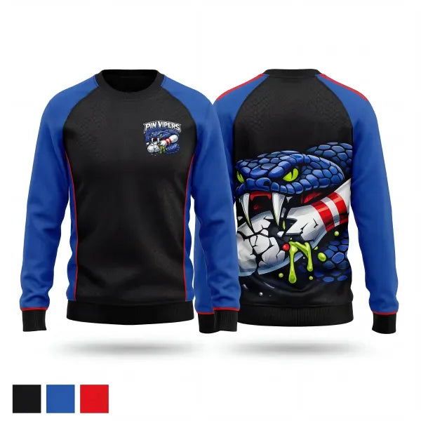 Crew Neck Sweatshirt, Pin vipersPinvipers, Bowling, Teamtime, Team time, sublimation, custom sports apparel, team uniforms, spirit wear, spiritwear, sports uniforms, custom shirts, team store, custom team store, fundraiser sports, apparel fundraiser