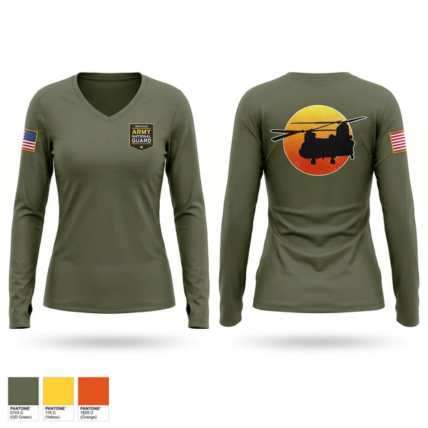 Womens Long Sleeve Vneck Shirt, MIARNG RRB, National Guard, Teamtime, Team time, sublimation, custom sports apparel, team uniforms, spirit wear, spiritwear, sports uniforms, custom shirts, team store, custom team store, fundraiser sports, apparel fundraiser