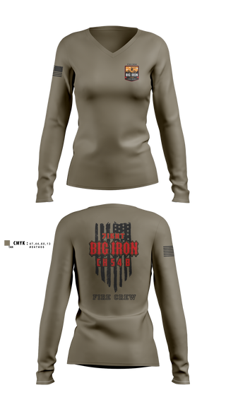 Womens Long Sleeve Vneck Shirt, Big Iron, Fire Department, Teamtime, Team time, sublimation, custom sports apparel, team uniforms, spirit wear, spiritwear, sports uniforms, custom shirts, team store, custom team store, fundraiser sports, apparel fundraiser