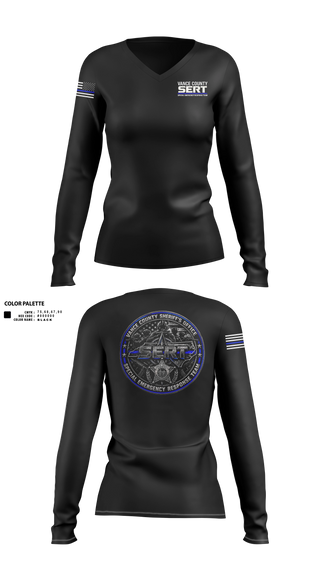 Womens Long Sleeve Vneck Shirt, Vance County Sheriff Office S.E.R.T, Police, Teamtime, Team time, sublimation, custom sports apparel, team uniforms, spirit wear, spiritwear, sports uniforms, custom shirts, team store, custom team store, fundraiser sports, apparel fundraiser
