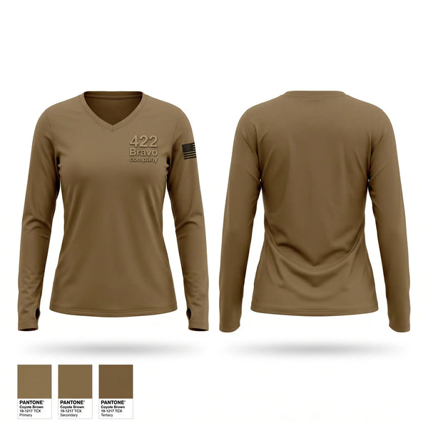 Womens Long Sleeve Vneck Shirt, 422 Bravo company, Army, Teamtime, Team time, sublimation, custom sports apparel, team uniforms, spirit wear, spiritwear, sports uniforms, custom shirts, team store, custom team store, fundraiser sports, apparel fundraiser