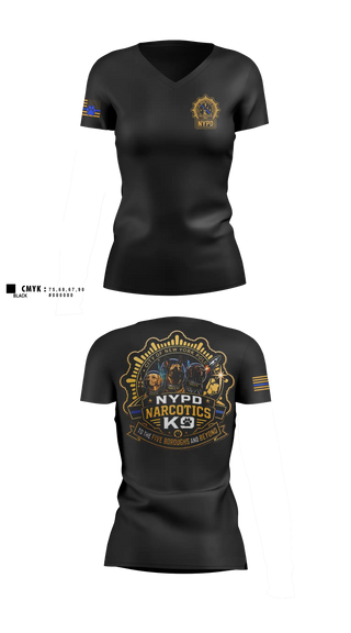 Womens Short Sleeve Vneck Shirt, NYPD NARCOTICS K9, Police, Teamtime, Team time, sublimation, custom sports apparel, team uniforms, spirit wear, spiritwear, sports uniforms, custom shirts, team store, custom team store, fundraiser sports, apparel fundraiser