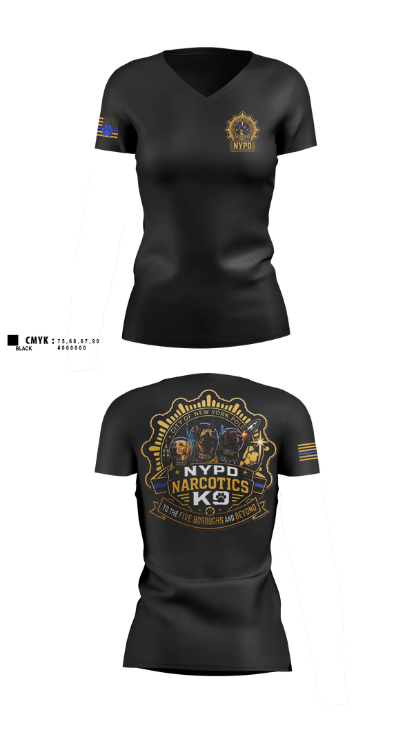 Womens Short Sleeve Vneck Shirt, NYPD NARCOTICS K9, Police, Teamtime, Team time, sublimation, custom sports apparel, team uniforms, spirit wear, spiritwear, sports uniforms, custom shirts, team store, custom team store, fundraiser sports, apparel fundraiser