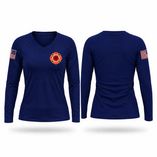 Womens Long Sleeve Vneck Shirt, Maui Fire Department, Fire Department, Teamtime, Team time, sublimation, custom sports apparel, team uniforms, spirit wear, spiritwear, sports uniforms, custom shirts, team store, custom team store, fundraiser sports, apparel fundraiser