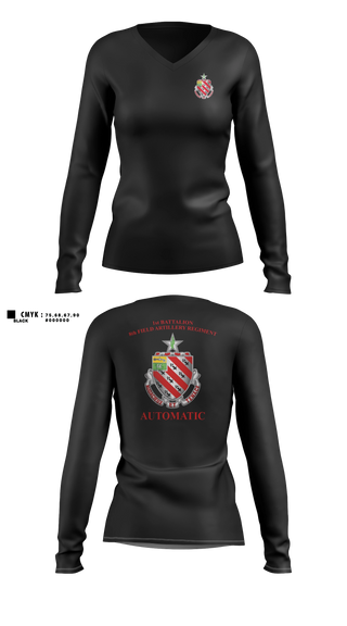 Womens Long Sleeve Vneck Shirt, 1/8 Field Artillery Regiment, Army, Teamtime, Team time, sublimation, custom sports apparel, team uniforms, spirit wear, spiritwear, sports uniforms, custom shirts, team store, custom team store, fundraiser sports, apparel fundraiser