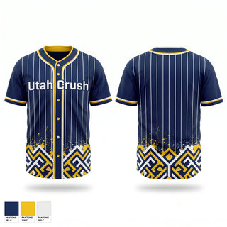 Full Button Baseball Jersey, Utah Crush, Baseball, Teamtime, Team time, sublimation, custom sports apparel, team uniforms, spirit wear, spiritwear, sports uniforms, custom shirts, team store, custom team store, fundraiser sports, apparel fundraiser