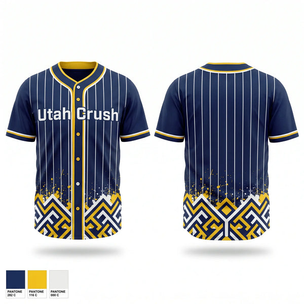 Full Button Baseball Jersey, Utah Crush, Baseball, Teamtime, Team time, sublimation, custom sports apparel, team uniforms, spirit wear, spiritwear, sports uniforms, custom shirts, team store, custom team store, fundraiser sports, apparel fundraiser