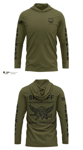 Long Sleeve hooded sunshirt, Guadalupe County SWAT, Police, Teamtime, Team time, sublimation, custom sports apparel, team uniforms, spirit wear, spiritwear, sports uniforms, custom shirts, team store, custom team store, fundraiser sports, apparel fundraiser