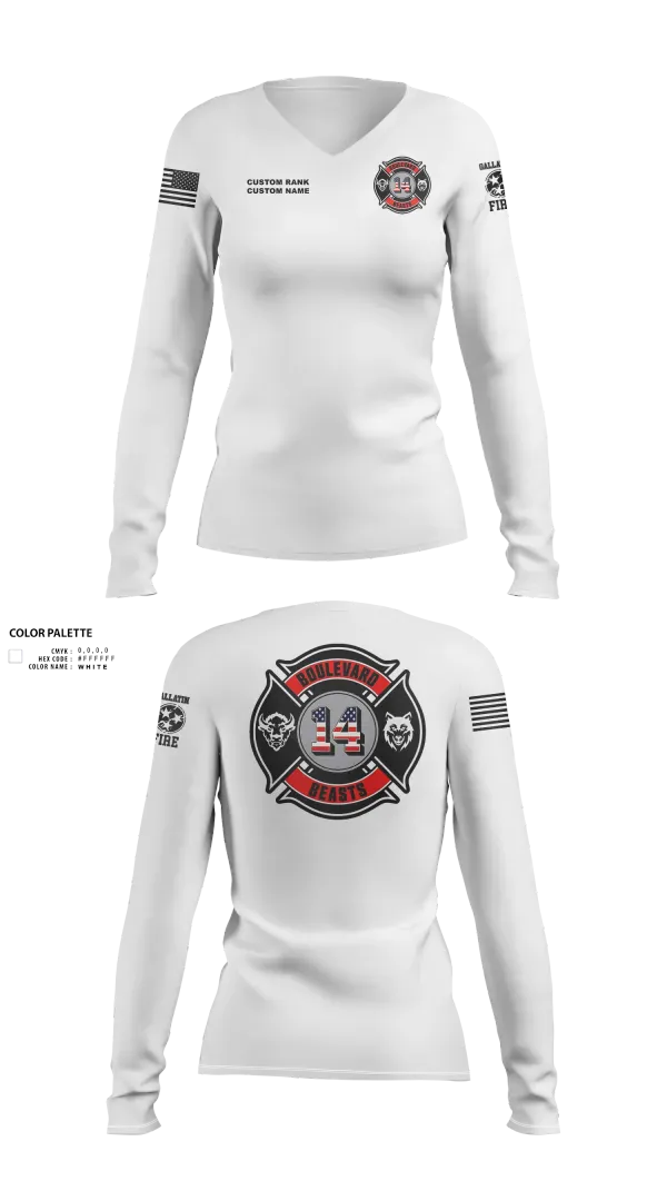 Womens Long Sleeve Vneck Shirt, Gallatin Fire Department Station 4, Fire Department, Teamtime, Team time, sublimation, custom sports apparel, team uniforms, spirit wear, spiritwear, sports uniforms, custom shirts, team store, custom team store, fundraiser sports, apparel fundraiser