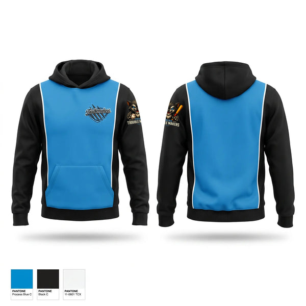 Hoodie, Troublemakers, Baseball, Teamtime, Team time, sublimation, custom sports apparel, team uniforms, spirit wear, spiritwear, sports uniforms, custom shirts, team store, custom team store, fundraiser sports, apparel fundraiser