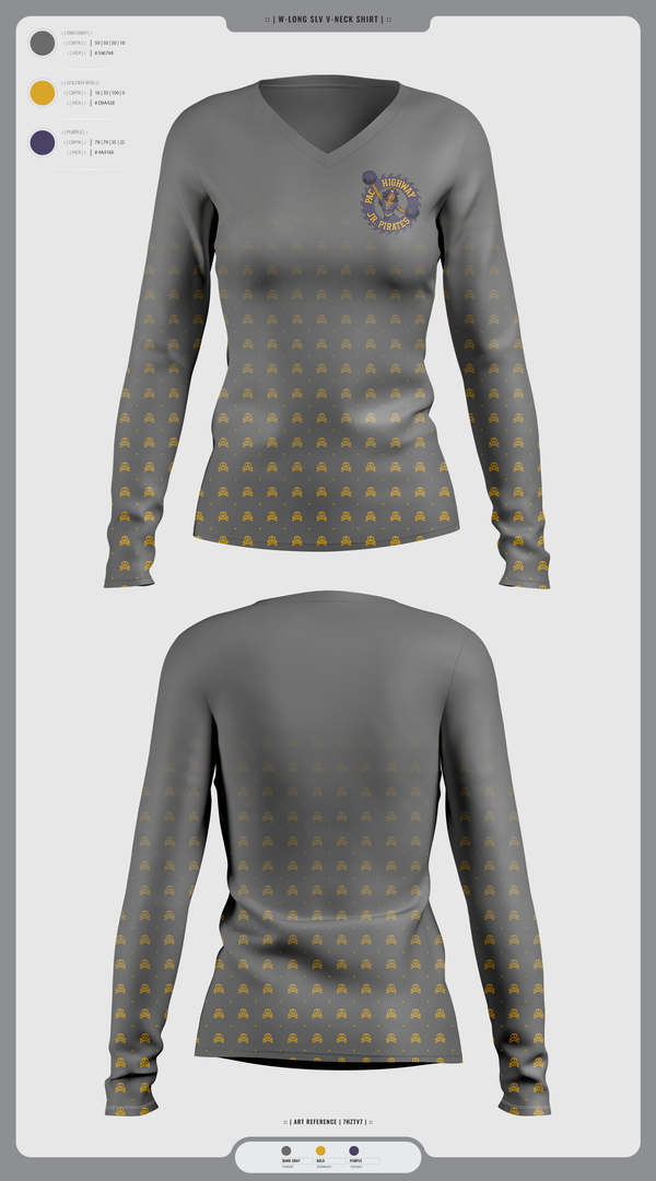 Womens Long Sleeve Vneck Shirt, Pac Hwy Lady Jr Pirates, Cheer, Teamtime, Team time, sublimation, custom sports apparel, team uniforms, spirit wear, spiritwear, sports uniforms, custom shirts, team store, custom team store, fundraiser sports, apparel fundraiser
