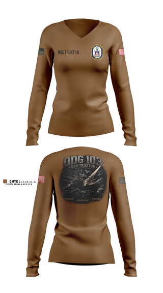 Womens Long Sleeve Vneck Shirt, USS Truxtun DDG 103, Navy, Teamtime, Team time, sublimation, custom sports apparel, team uniforms, spirit wear, spiritwear, sports uniforms, custom shirts, team store, custom team store, fundraiser sports, apparel fundraiser