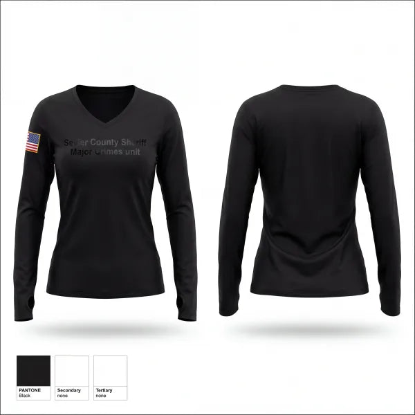 Womens Long Sleeve Vneck Shirt, Sevier County Sheriff Major Crimes unit, Police, Teamtime, Team time, sublimation, custom sports apparel, team uniforms, spirit wear, spiritwear, sports uniforms, custom shirts, team store, custom team store, fundraiser sports, apparel fundraiser