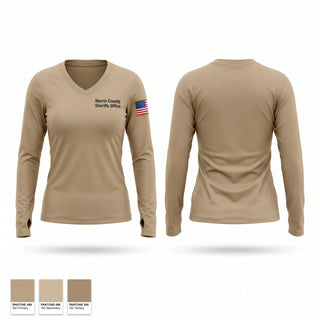 Womens Long Sleeve Vneck Shirt, Morris County Sheriffs Office, Police, Teamtime, Team time, sublimation, custom sports apparel, team uniforms, spirit wear, spiritwear, sports uniforms, custom shirts, team store, custom team store, fundraiser sports, apparel fundraiser
