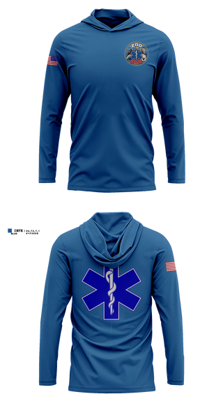 Long Sleeve hooded sunshirt, Columbus Zoo EMS Department, EMS/EMT, Teamtime, Team time, sublimation, custom sports apparel, team uniforms, spirit wear, spiritwear, sports uniforms, custom shirts, team store, custom team store, fundraiser sports, apparel fundraiser