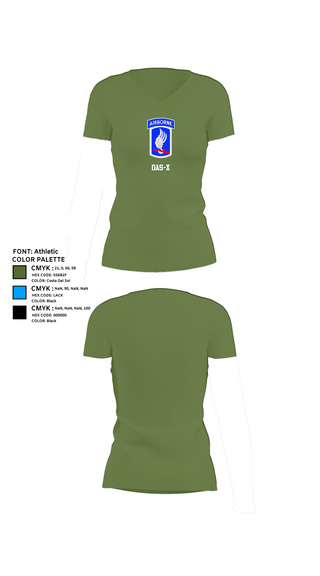 Womens Short Sleeve Vneck Shirt, OAS-X, Army, Teamtime, Team time, sublimation, custom sports apparel, team uniforms, spirit wear, spiritwear, sports uniforms, custom shirts, team store, custom team store, fundraiser sports, apparel fundraiser