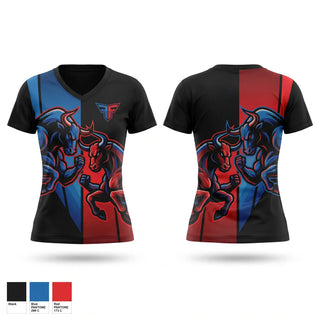 Womens Short Sleeve Vneck Shirt, Bulls In The Box, Spirit Store, Teamtime, Team time, sublimation, custom sports apparel, team uniforms, spirit wear, spiritwear, sports uniforms, custom shirts, team store, custom team store, fundraiser sports, apparel fundraiser